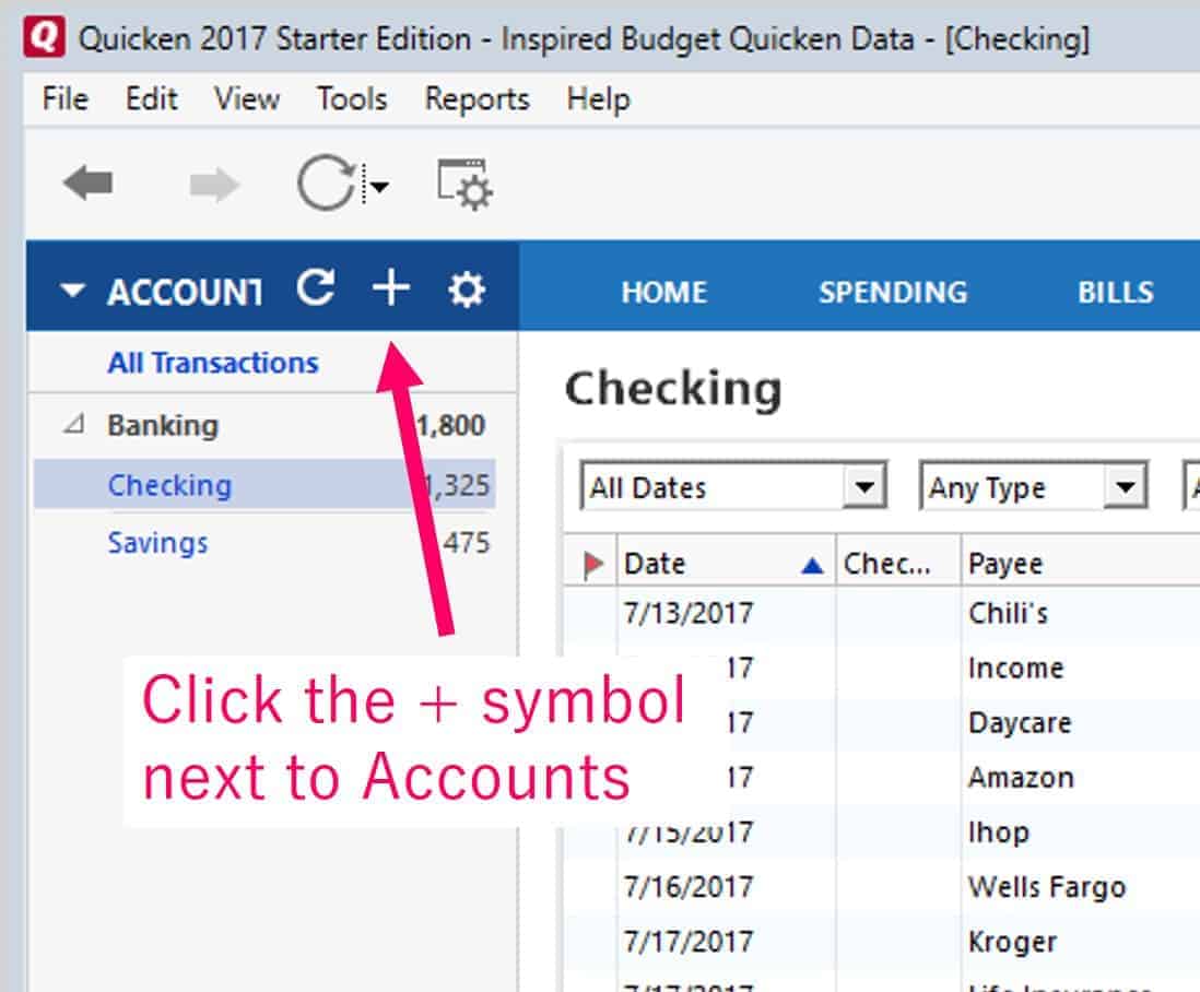 Create account in Quicken