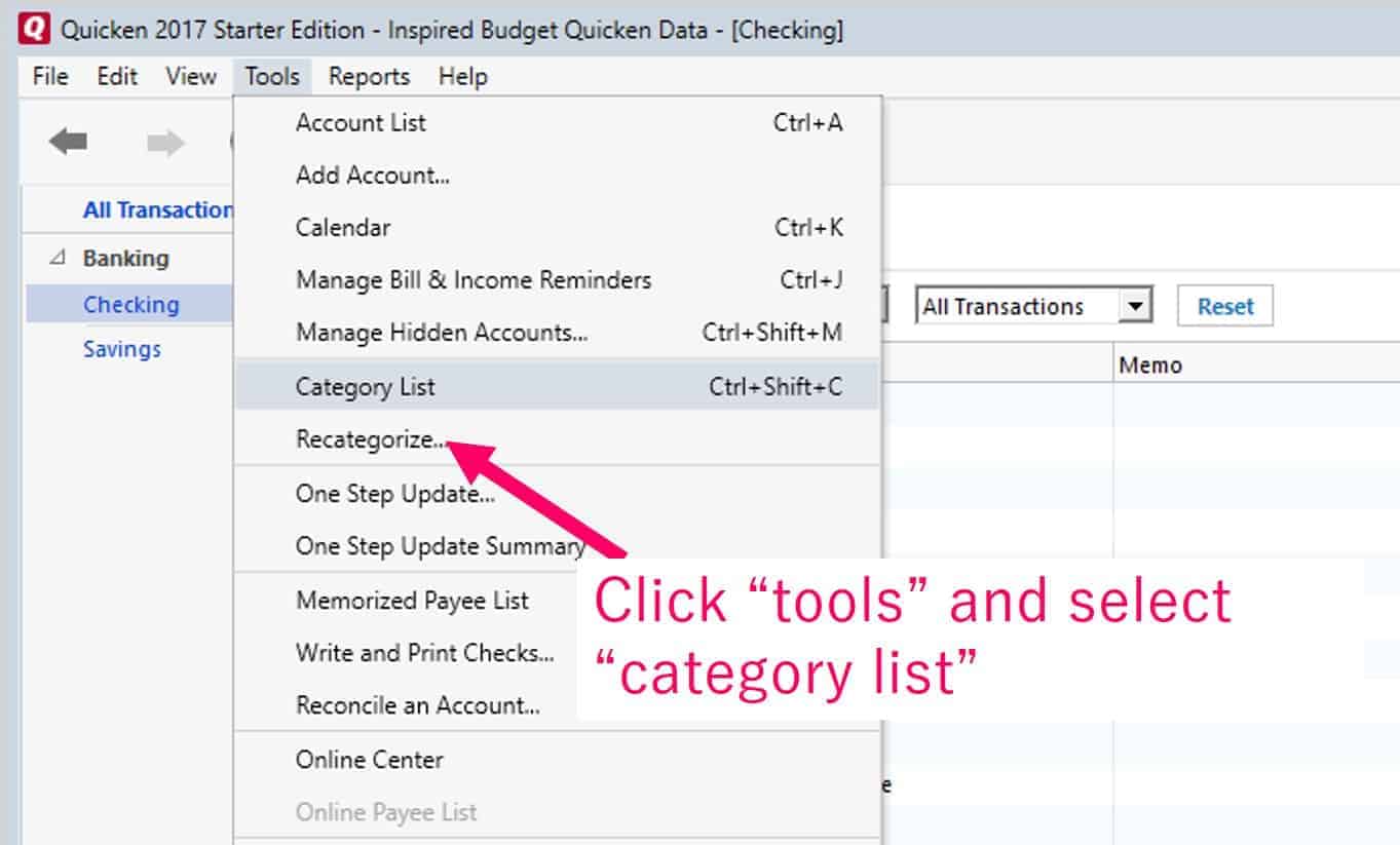 Create category in Quicken