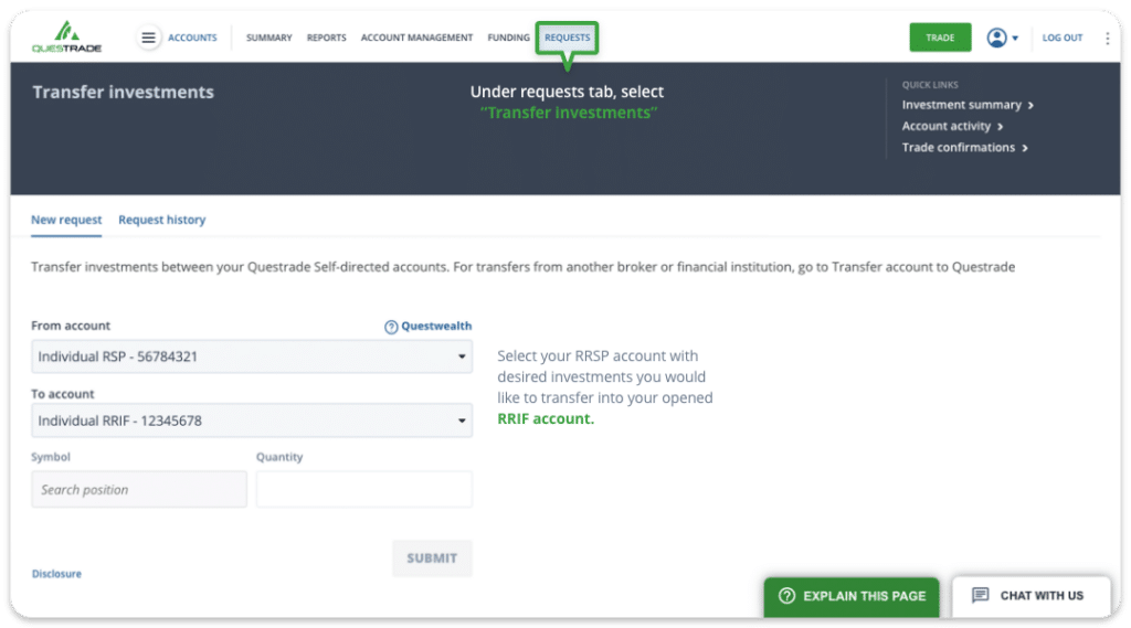Transfer RRSP to RRIF Questrade
