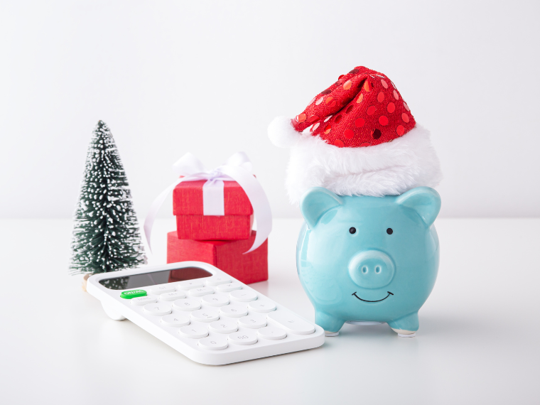 Christmas decor and a calculator