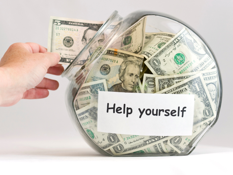 Jar of cash with text overlay