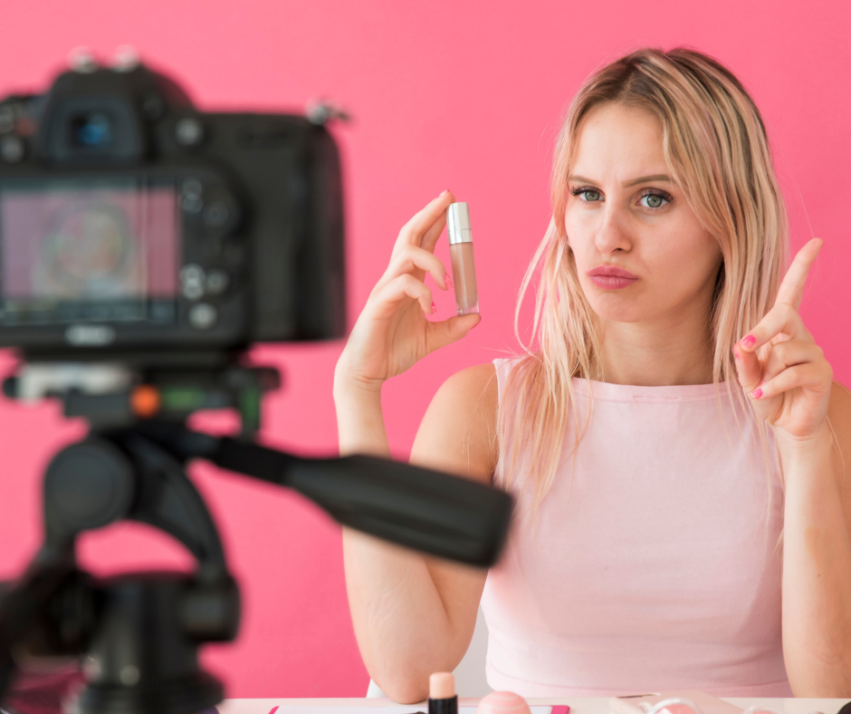 Women on camera reviewing a product